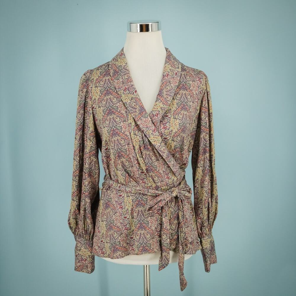 Banana Republic Size Medium M Paisley Print Wrap Front Long Sleeve Top NEW